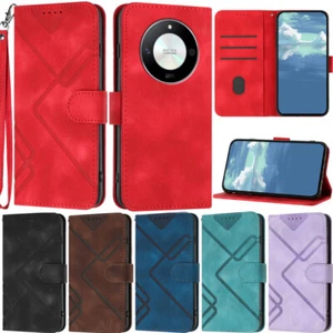 Stripe Wallet Leather Flip Case Cover For Huawei Honor X9B X50 X8 X7 70 90 Lite - Picture 1 of 54