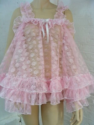 sissy DDLG dress ADULT baby pink lace babydoll negligee nighty fancydress unisex - Image 1 of 4