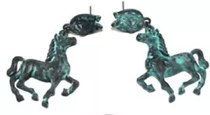 Orecchini patina rame rampante pony cavallo mustang western cowboy borchia ferro di cavallo - Foto 1 di 2