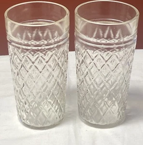 2 Vtg Quilted Diamond Glass 6" Jelly Jar Glasses Tumblers Anchor Hocking 16oz - Picture 1 of 4