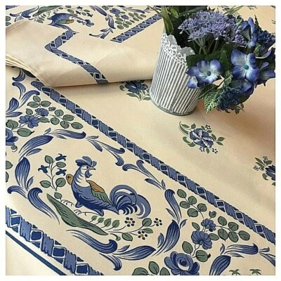 BEAUVILLE, LES COQS (ROOSTERS), BLUE FRENCH, 100% COTTON TABLECLOTH, 55" X 83" - Image 1 of 2