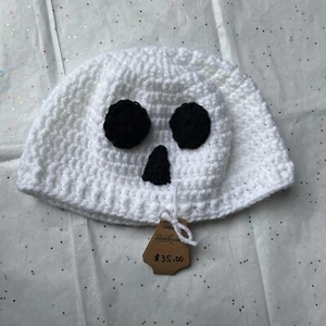Kids Hat Beanie Ghost White Acrylic Crochet Knit Halloween Costume Outdoor - Picture 1 of 6