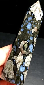 72g Blue Spots Que Sera Stone Reiki Quart CRYSTAL WAND POINT Healing k955 - Picture 1 of 7