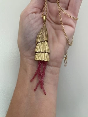 Colgante Anitanja Genuino Rosa Cuarcita Cuentas Largo Bronce Antiguo Palma Vid 35" Foto 1 de 4