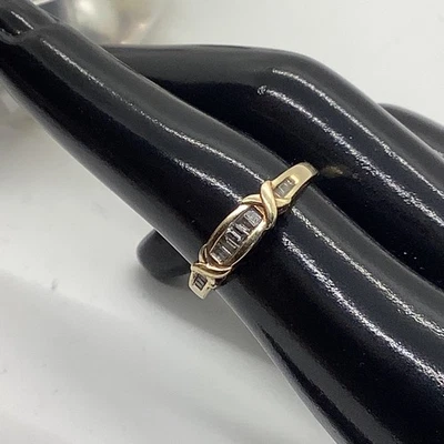 10K Yellow Gold Baguette Diamond Band Ring Channel Set Size 6.75  X Design R9 - Image 1 of 4