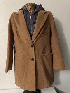 Abrigo Avec Les Filles Camel L Mezcla Lana Extraíble Sudadera con Capucha Inserto Cremallera Gris Chaqueta - Imagen 1 de 9