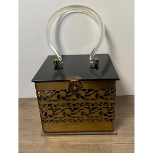 Vintage Art Deco Stil Handtasche Box Geldbeutel klar Henkel Metall & Plexiglas 50er - Bild 1 von 12