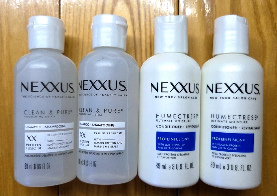 4 X NEXXUS CHAMPÚ LIMPIO Y PURO Y ACONDICIONADOR HUMECTRESS TAMAÑO DE VIAJE 3 oz Foto 1 de 1