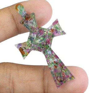 Handmade Cross Figure Statue Natural Ruby Emerald Sapphire 22.28ct 52x28mm - Picture 1 of 13