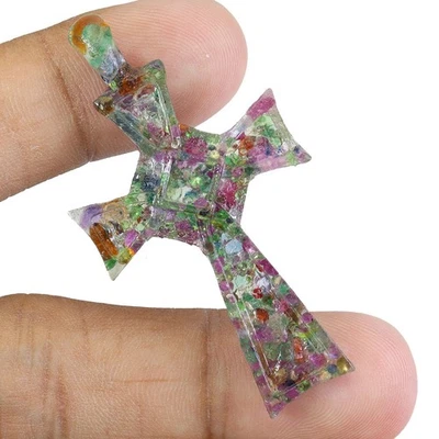 Handmade Cross Figure Statue Natural Ruby Emerald Sapphire 22.28ct 52x28mm - Image 1 of 4