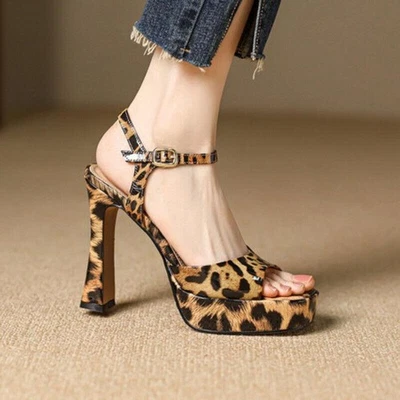 Sandalias de tacón alto con correa y hebilla de punta abierta para mujer Zapatos informales de vestir de fiesta Foto 1 de 4