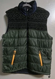 Tommy Hilfiger Mens Down Puffer Vest Green & Navy Geometric Pattern Wool - XL - Picture 1 of 10