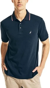 Nautica Men's Classic Fit Short Sleeve Dual Tipped Collar Polo Medium, Navy - Picture 1 of 7