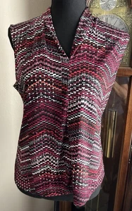 Evan Picone V Neck Sleeveless Blouse Multi Colored Career Blouse Size M - Picture 1 of 12