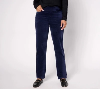 Denim and Company Regular Soft Stretch Velvet Straight Leg Pants Size 4X Navy - Image 1 of 4