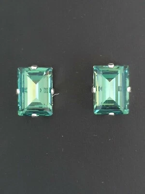 Exciting Princess Cut Rectangle Stud Earrings Made With Swarovski Erinite  - Image 1 of 4