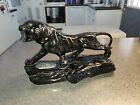 Large Vintage Black Panther Statue Planter Nice Retro 3 Hole Jaguar