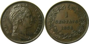 elf Venezuela 1 Centavo 1858 LIBERTAD Incuse - Picture 1 of 1
