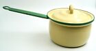 VINTAGE CREAM & GREEN ENAMEL WARE -SAUCEPAN - 1940s