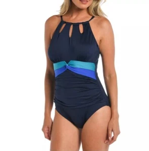 24th & OCEAN Color Block High Neck TUMMY CONTROL One Piece Swimsuit XL NWT - Picture 1 of 6