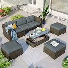 Patio Furniture 5-Piece Patio Wicker Sofa with Adustable Backrest Beige/Gray