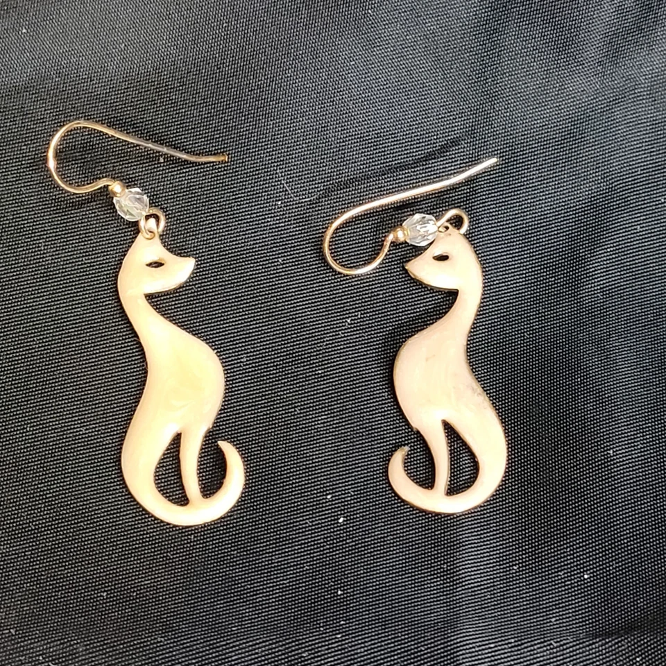 Pendientes colgantes de latón vintage esmalte alambre francés gato Foto 1 de 4