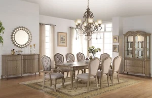Traditional Taupe Formal Dining Room 9 pieces Rectangular Table Chairs Set ICA7 - Picture 1 of 3