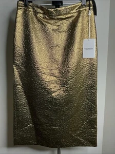 Falda VALENTINO Midi Talla US8 Forrada de Seda Efecto Metálico Dorado - Imagen 1 de 10