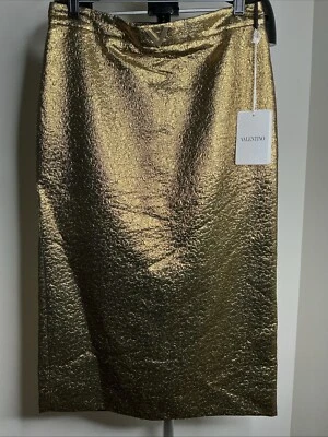 Falda VALENTINO Midi Talla US8 Forrada de Seda Efecto Metálico Dorado Foto 1 de 4