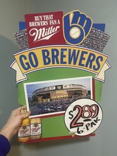 Rare vintage miller high life beer advertising sign Milwaukee brewers Wisconsin