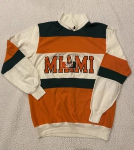 Vtg 1990s Univ of Miami Hurricanes Sebastian Nutmeg Mills Collar Stripes L Shirt - Picture 1 of 17