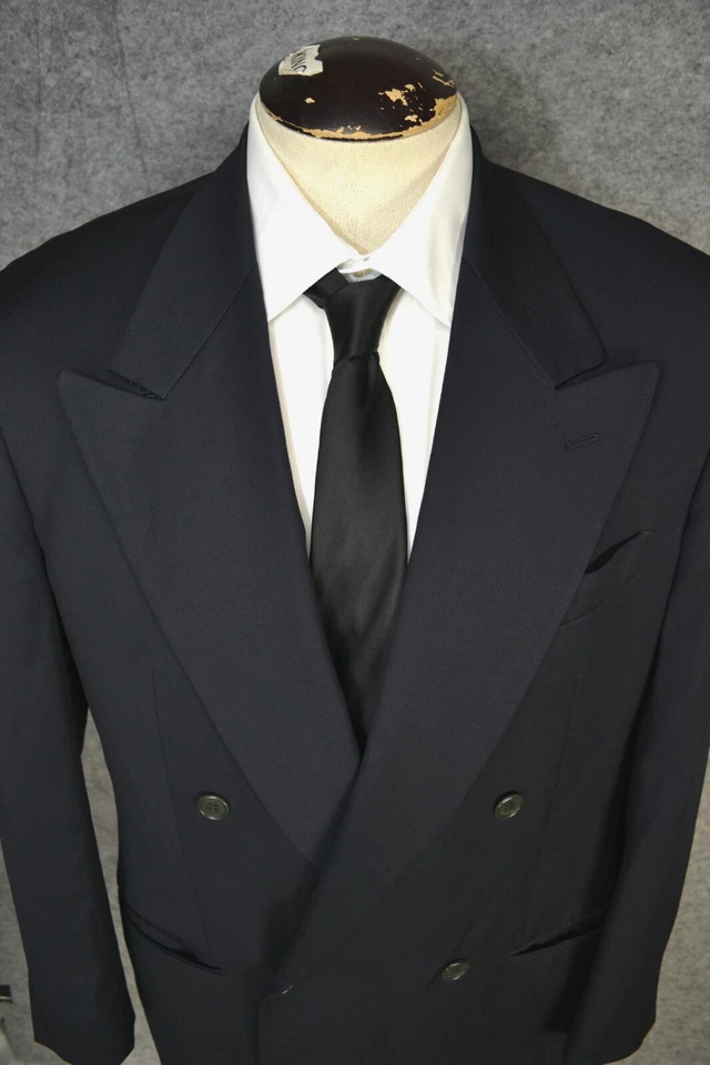 Jaqueta Blazer Masculina Giorgio Armani Mani Lã Pura Peito Duplo 40R Azul Marinho - Imagem 1 de 4