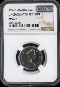 1972 Canada 25 Cents 25C NGC MS67 MAC Quality - Picture 1 of 2