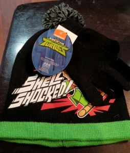 Shell Shocked Teenage Mutant Ninja Turtles Nickelodeon Beanie & Gloves Set NWT - Picture 1 of 4