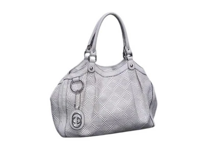 Bolso de Mano Gucci Guccissima Diamante Cuero Paja 211944 Plata Herrajes Marfil Automático Foto 1 de 4