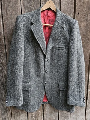Antigo Blazer Harris Tweed Eddie Bauer Lã Espinha de Arenque Masculino 42L Patch Pkt 3 Btn!  - Imagem 1 de 4