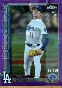 2025 Topps Chrome LOGOFRACTOR ROKI SASAKI ROOKIE PURPLE REFRACTOR /250 DODGERS - Picture 1 of 2