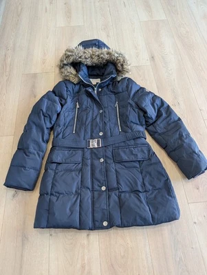 Michael Kors женщин вниз искусственного меха капюшон пуховик стеганый пальто подпоясанный парка размер M - Изображение 1 из 4