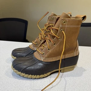LL Bean Brown Leather Unlined Waterproof Duck Bean Boots Women’s Size 7M USA EUC - Picture 1 of 8