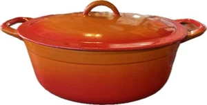 Vintage DESCOWARE Belgium Enamel Oval Cast Iron FE 8 3-A Dutch Oven Orange Flame - Picture 1 of 8