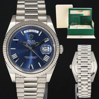 2024 NUEVO Rolex 40 Oro Blanco Presidente Día Fecha Azul Romano 228239 Caja Reloj Foto 1 de 4