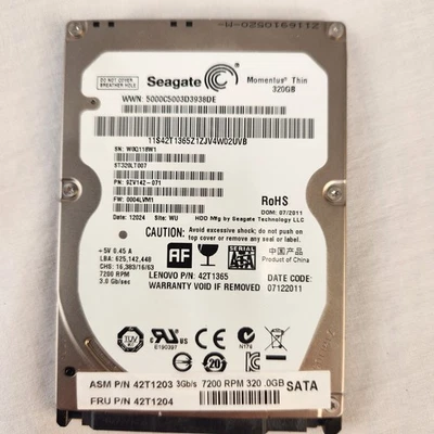 Disco duro Seagate 320 GB HDD Momentus Thin ST320LT007 7200 RPM 2,5" SATA Foto 1 de 3