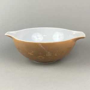 Vintage PYREX Early American 4 Qt Cinderella Mixing Bowl #444 Brown Gold Design - Picture 1 of 10