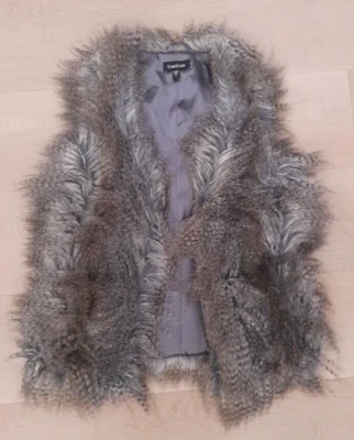 BEBE Vest Furry S Sleeveless Gray Winter Long hair faux fur Lined Y2K Mob Core - Image 1 of 4