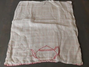 Toalla de mano de plato de cocina de lino vintage tetera roja larga bordada 31x15 - Imagen 1 de 3