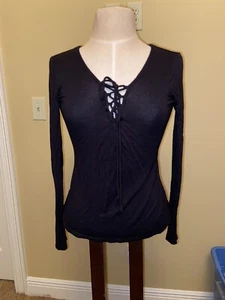 Polly & Esther schwarz Korsett vorne Langarm Bluse Small - Bild 1 von 5