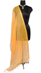 Golden Banarasi Dupatta Indian Art Silk Woven Zari Brocade Long Stole Scarves - Picture 1 of 6