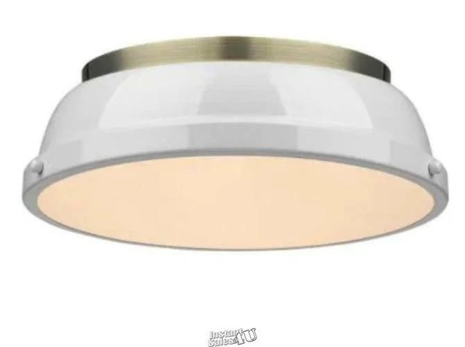 Golden Duncan AB 2-Light Aged Brass Flush Mount Light Shade 3602-14-AB-WH 14"Dia - Image 1 of 4
