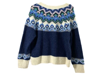 Fair Isle Damenpullover Medium Petite Blau Wollmischung Pulli Langarm - Bild 1 von 11