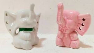 Baby Elephants Lot of 2 Vintage Ceramic Pottery White Pink Figurine Small Statue - Picture 1 of 8
